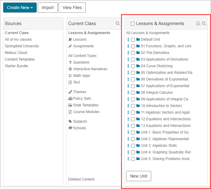 Units and activities from the starter bundle content appear in Lessons & Assignments pane in the Content Repository.